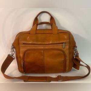 Kenneth Cole Reaction Colombian Leather Work Bag Laptop Briefcase Cognac Brown